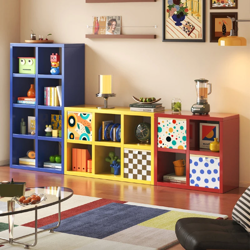 Color Patterned Grid Shelving Steel Bookcase Children's Free Combination Small Bookshelf Low Shelf Iron Art Toy Storage Rack
