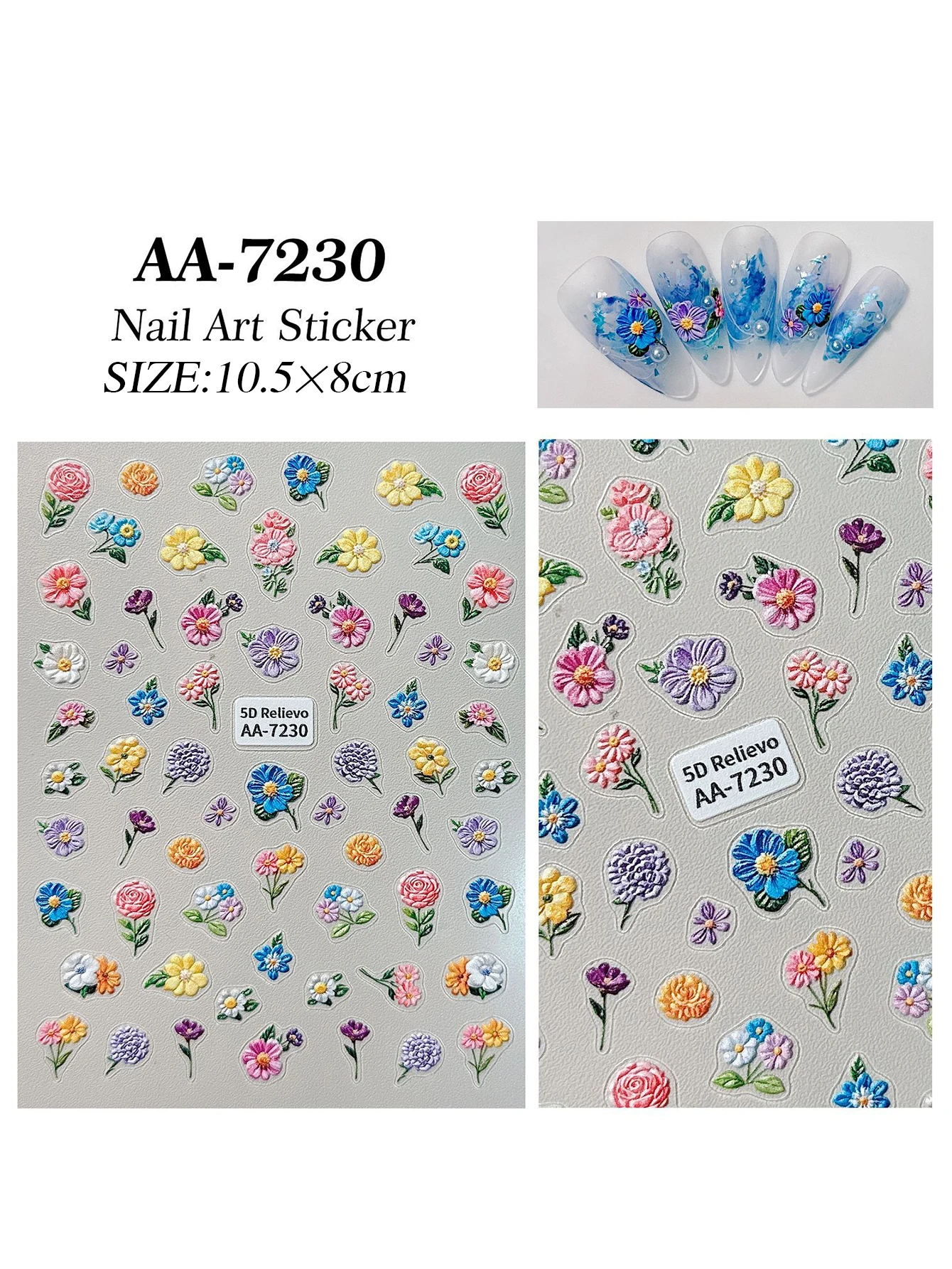 Autocollants pour ongles à fleurs colorées, Relief 5D, Monet exquis, couleur d'eau, fleur Super brillante, imperméable, décorations DIY bricolage, 1/2 pièces