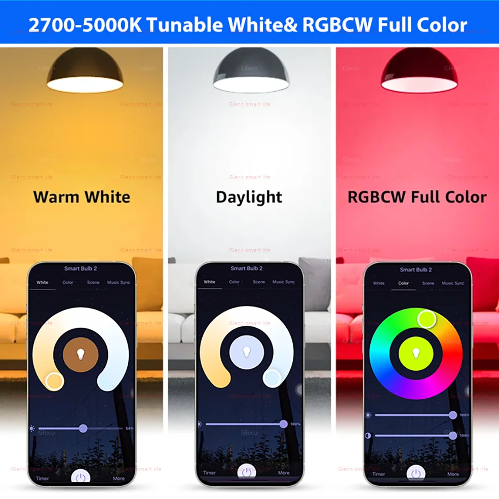 Tuya Smart WiFi LED Light Bulb E27 15W 20W 220V 110V Alexa Compatible RGBCW Led Lamp For Smart Life Google Assistant Home Decor