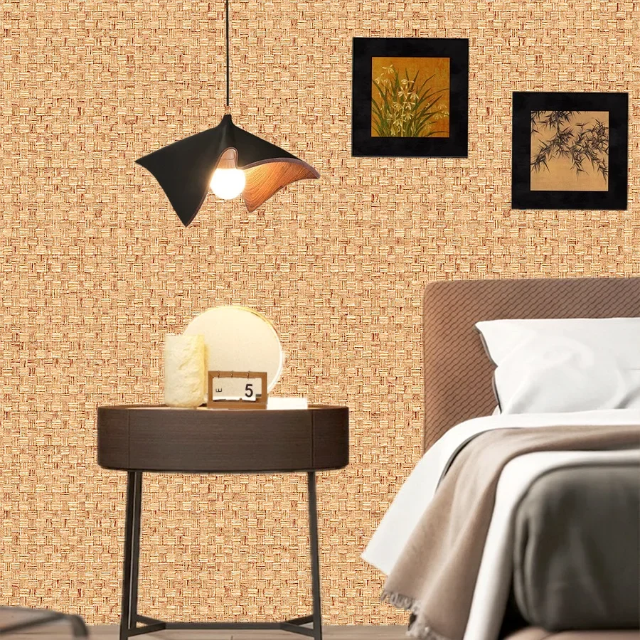 Chinese Style Bamboo Mat Pattern Self-adhesive Wallpaper Retro Style Restaurant and Study Imitation Bamboo Woven PVC Wallpaper