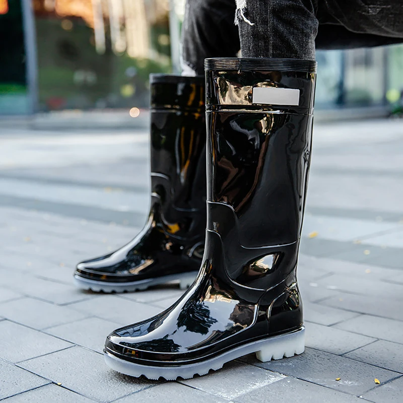New Men Rain Boots High Rain Boots Anti Slip Waterproof Rubber Shoes Car Wash Water Shoes for Fishing Husband Work Rubber Boots