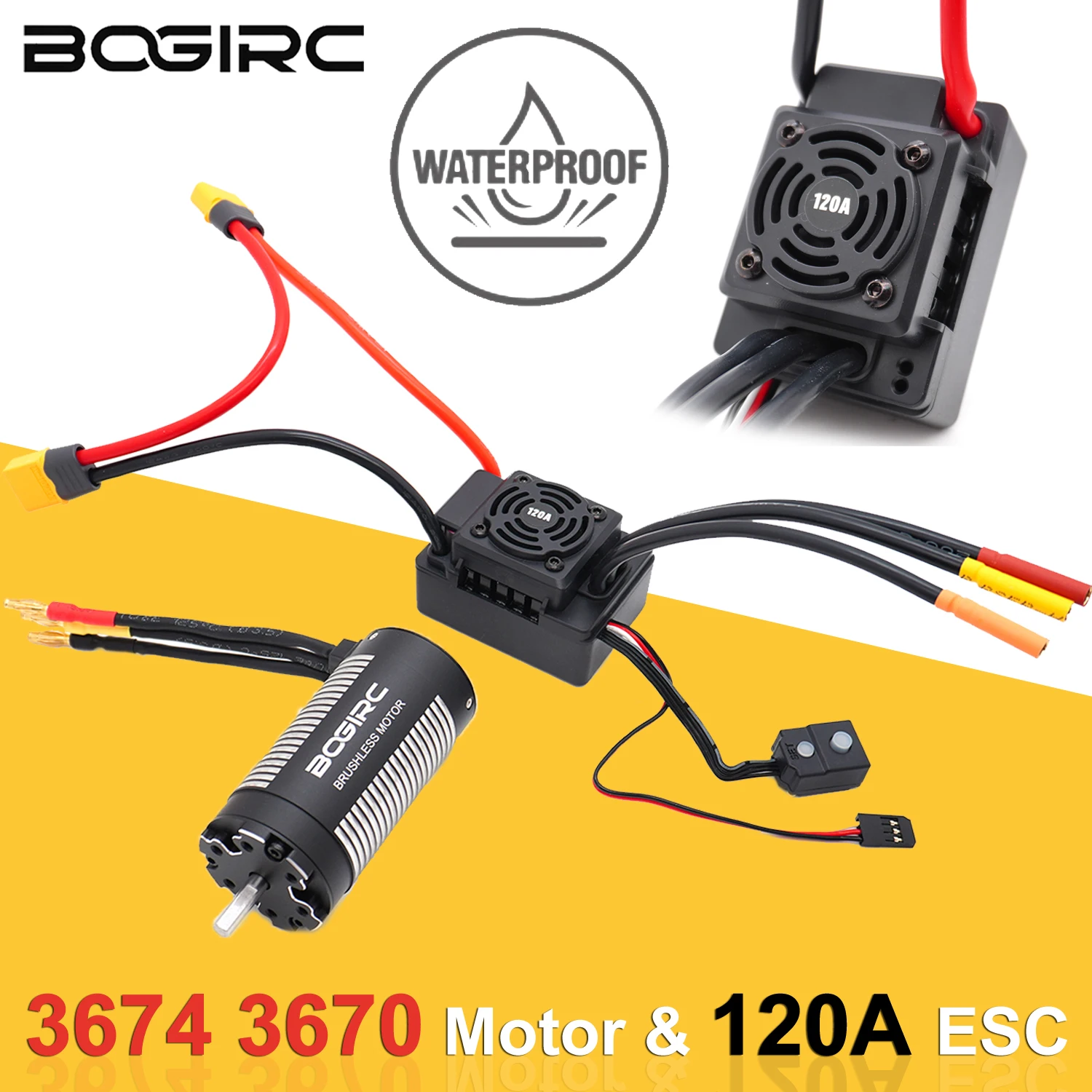 

Бесколлекторный двигатель BOGIRC 3674 3670 и регулятор скорости 120A ESC 2-10S, водонепроницаемый комплект для радиоуправляемых моделей внедорожных багги 1/8 1/10 Wltoys MJX