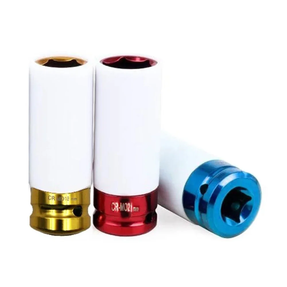 1/2 Inch Drive Impact Lug Nut Socket Metric 6-Point Colorful Sleeve Thin-Walled Wheel Rim Protector 17/19/21mm