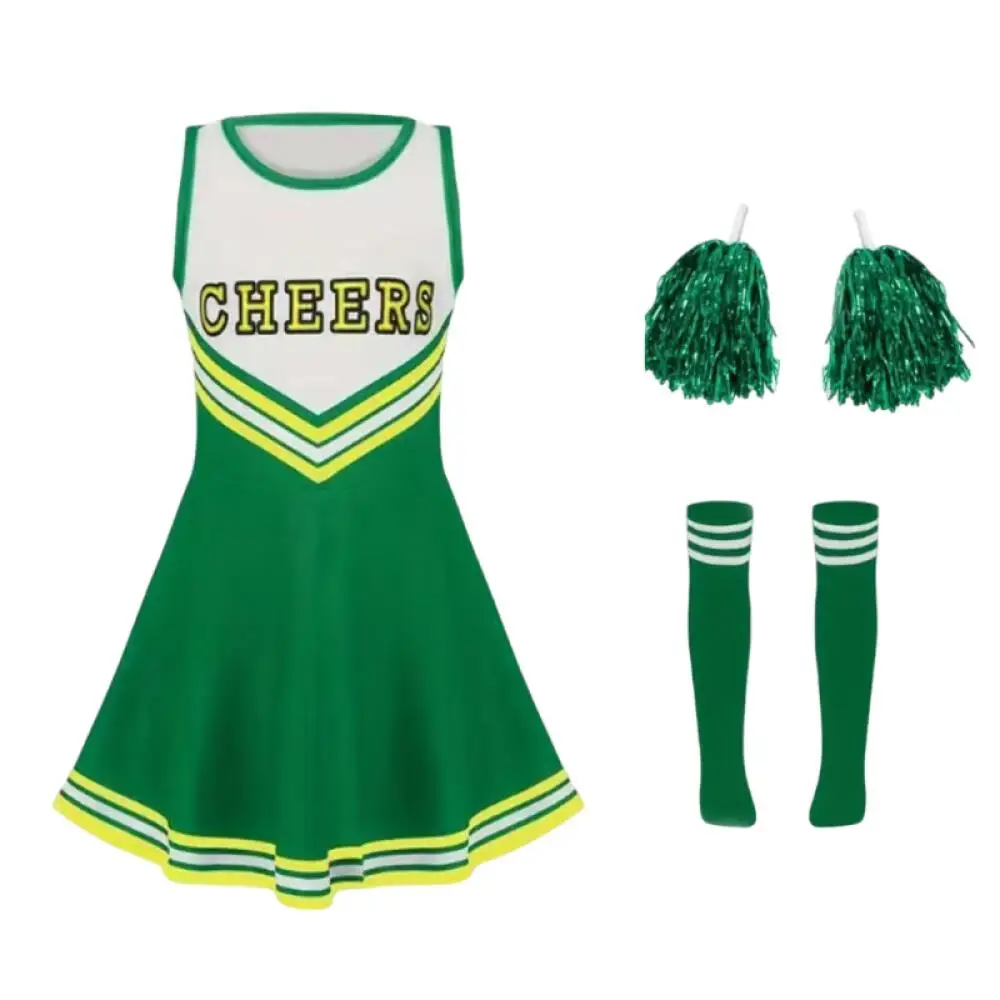 فستان تشجيع للفتيات باللون الوردي والأسود من قطعة واحدة مع جوارب متطابقة وزهور يدوية مثالي لدعامة الرقص #5