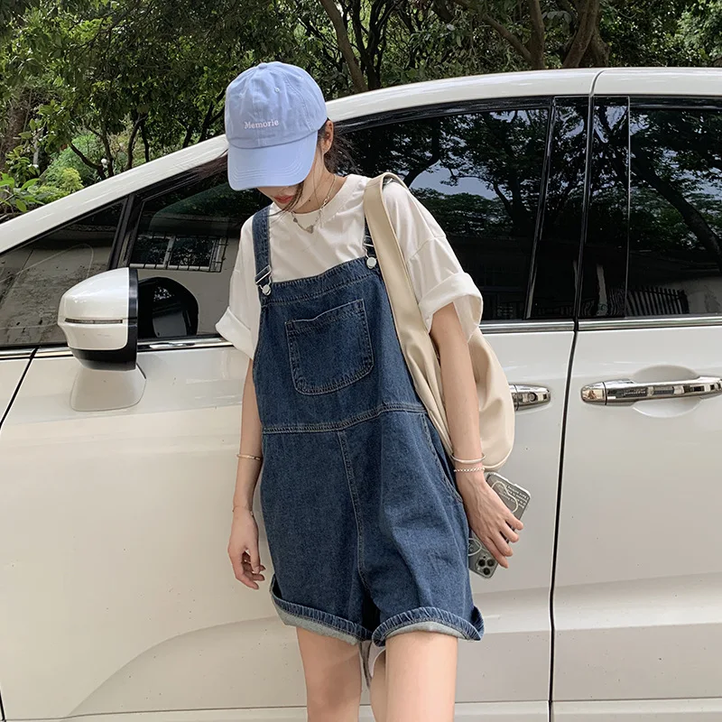 Blue Denim Shorts Female Summer Loose Wide Leg Shorts Korean Jumpsuit Shorts For Women