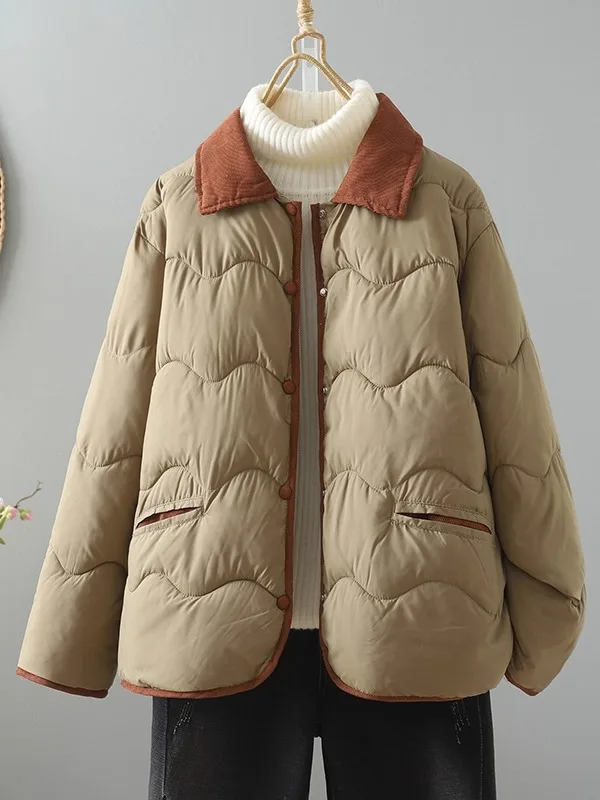 

Корейская модная вельветовая куртка-пэчворк с хлопковым наполнителем, женское зимнее теплое пальто свободного кроя, бренд Dr Qing a Po