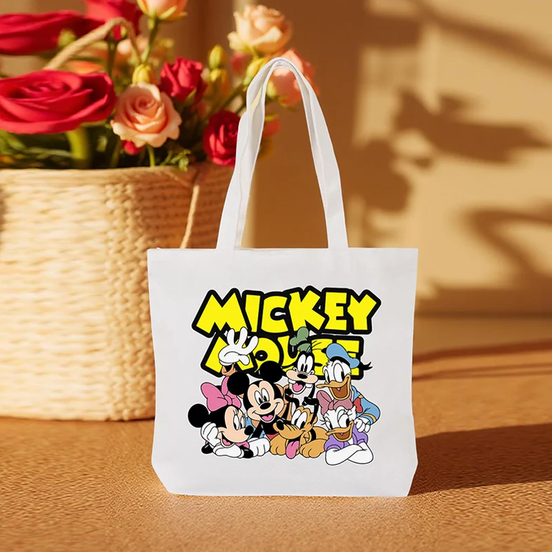 

1 шт., сумка большой емкости с Микки и Минни, пригородная большая сумка, белая сумка для покупок на плечо для покупок, путешествий и улицы