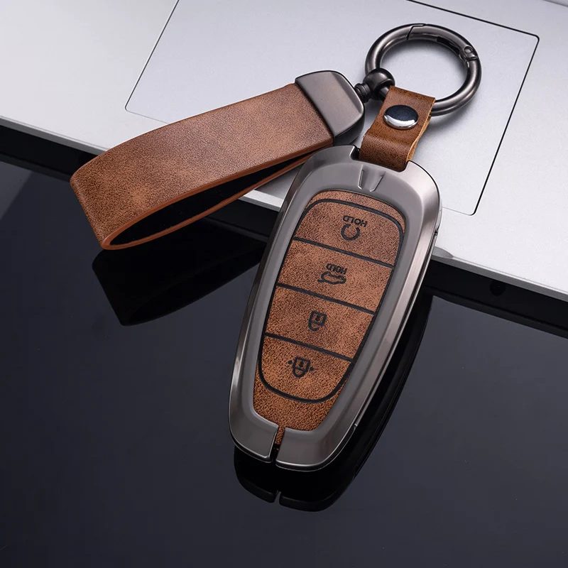 Car Key Holder Case Cover For Hyundai Tucson Solaris Sonata Hybrid NEXO NX4 Santafe Dn8 4 Buttons 2020 2021 2022 Accessories view 3