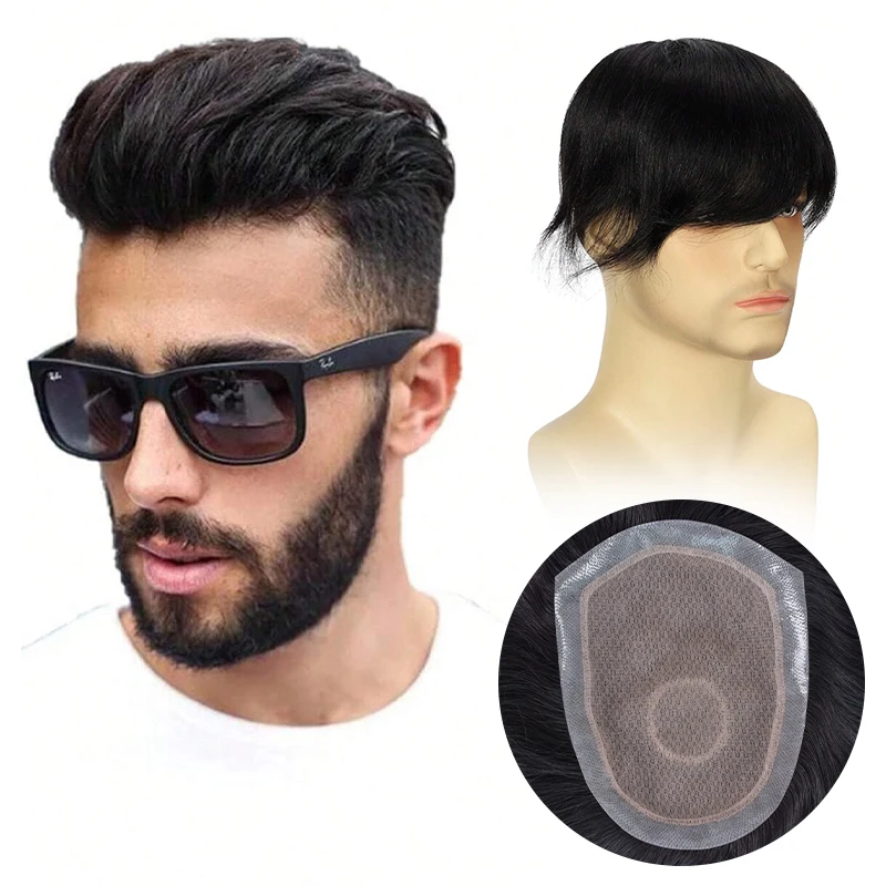 100%Human Hair Men Wig Blank Can Be Made Into Any Hairstyle Capillary Prosthesis Lace Natural Hairpiece Toupee Hair Soft Toupees