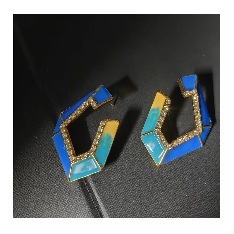

Qingdao Jewelry Factory Enamel Glaze Color Stud Earrings Geometric Simple Earrings Needle Earrings Retro Women