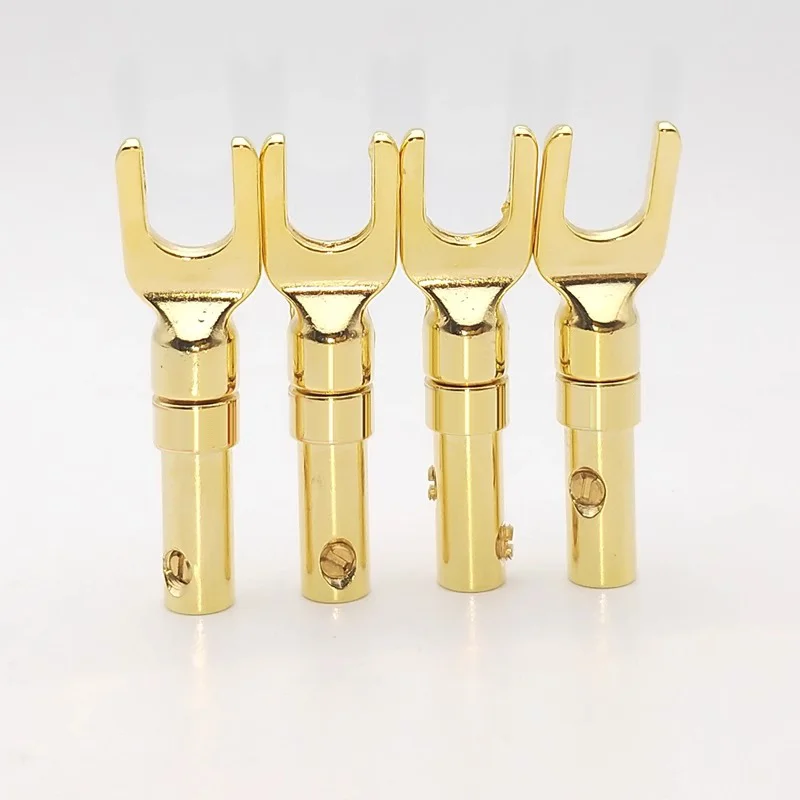 8Pcs Horn Cable Plug Brass Audio Adapter Gold-plated Silver-plated Y-shape Fork Connector