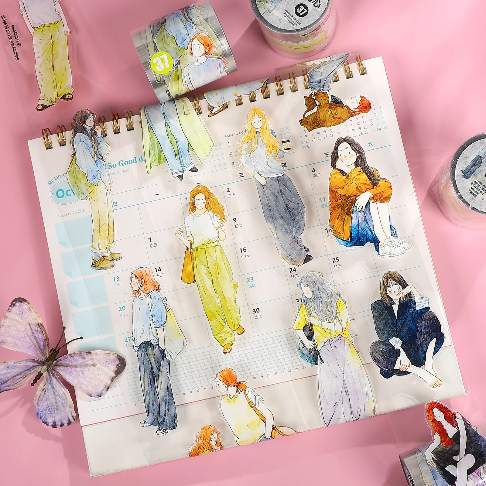 

50mm*1000cm As You Like Series Vintage Girl Character Landscape PET Tape Creative Journal Material Collage Scrapbook Stationery