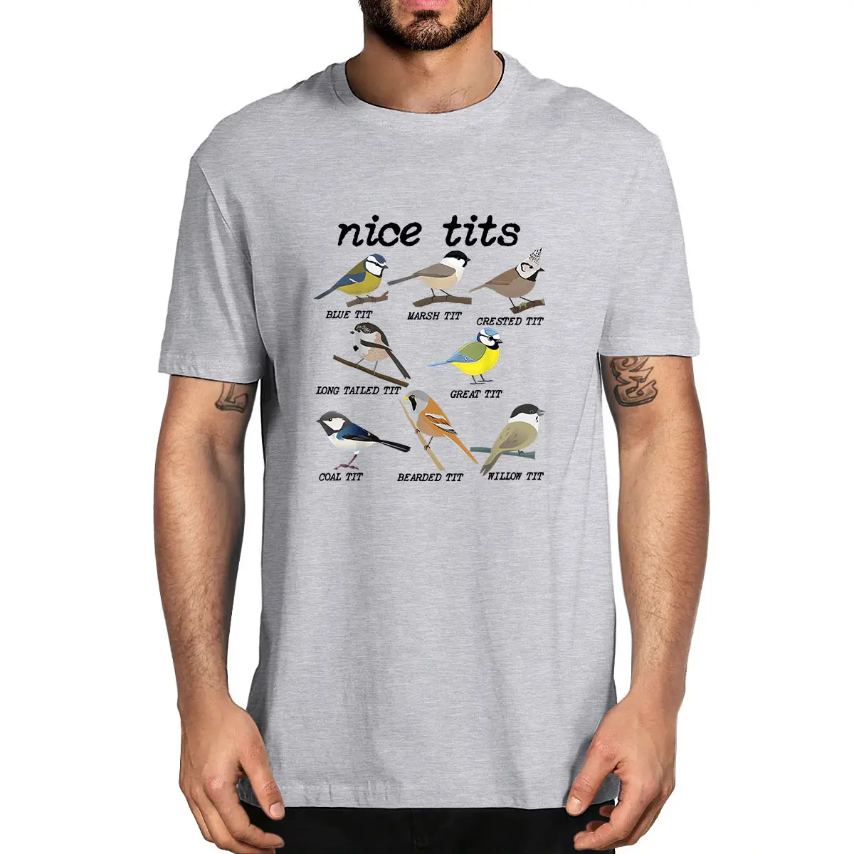 100% Cotton Nice Tits Funny Bird Watching, Funny Tit Birds Birdwatcher Unisex Men Novelty T-Shirt High Quality Women Casual Tee