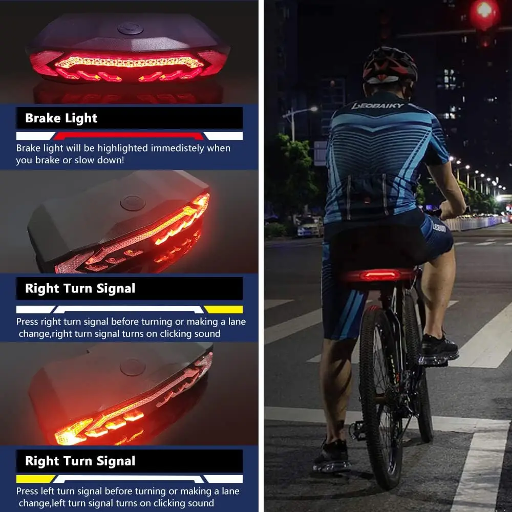 Bike Tail Light Rechargeable with Turn Signals, Remote Bicycle Alarm 110 db, Electric Cycling Bells Horn, Rear Light,IP54 Waterp