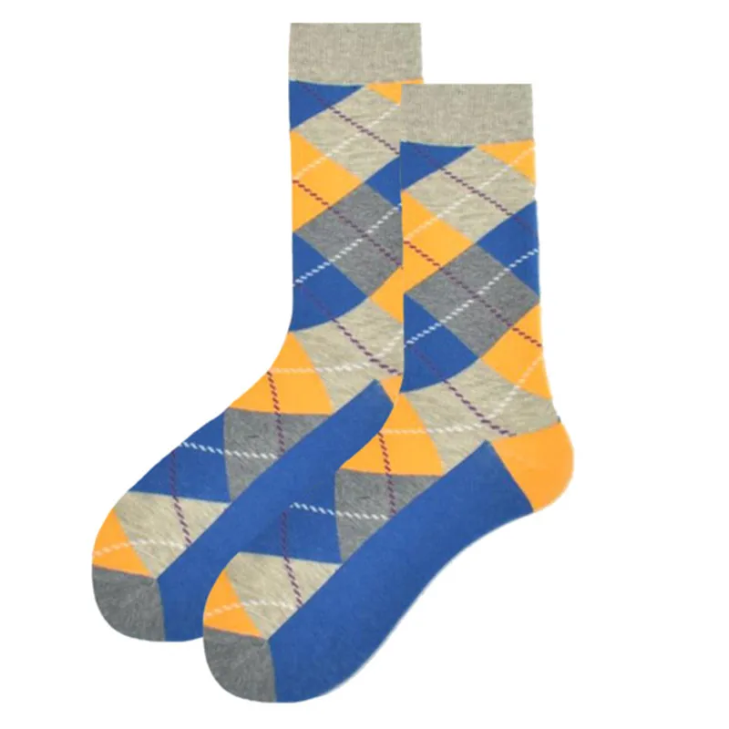 5 paare/paket gekämmte Baumwolle Männer Socken Retro Mode Farben männliche geometrische Raute klassisches Design Party Business Kleid Socken