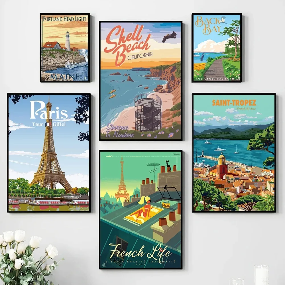 Paris Ireland Miami Hawii Tourist Cities Landscape Wall Art Prints Posters Home Decor Canvas Painting Living Room Bedroom Murals