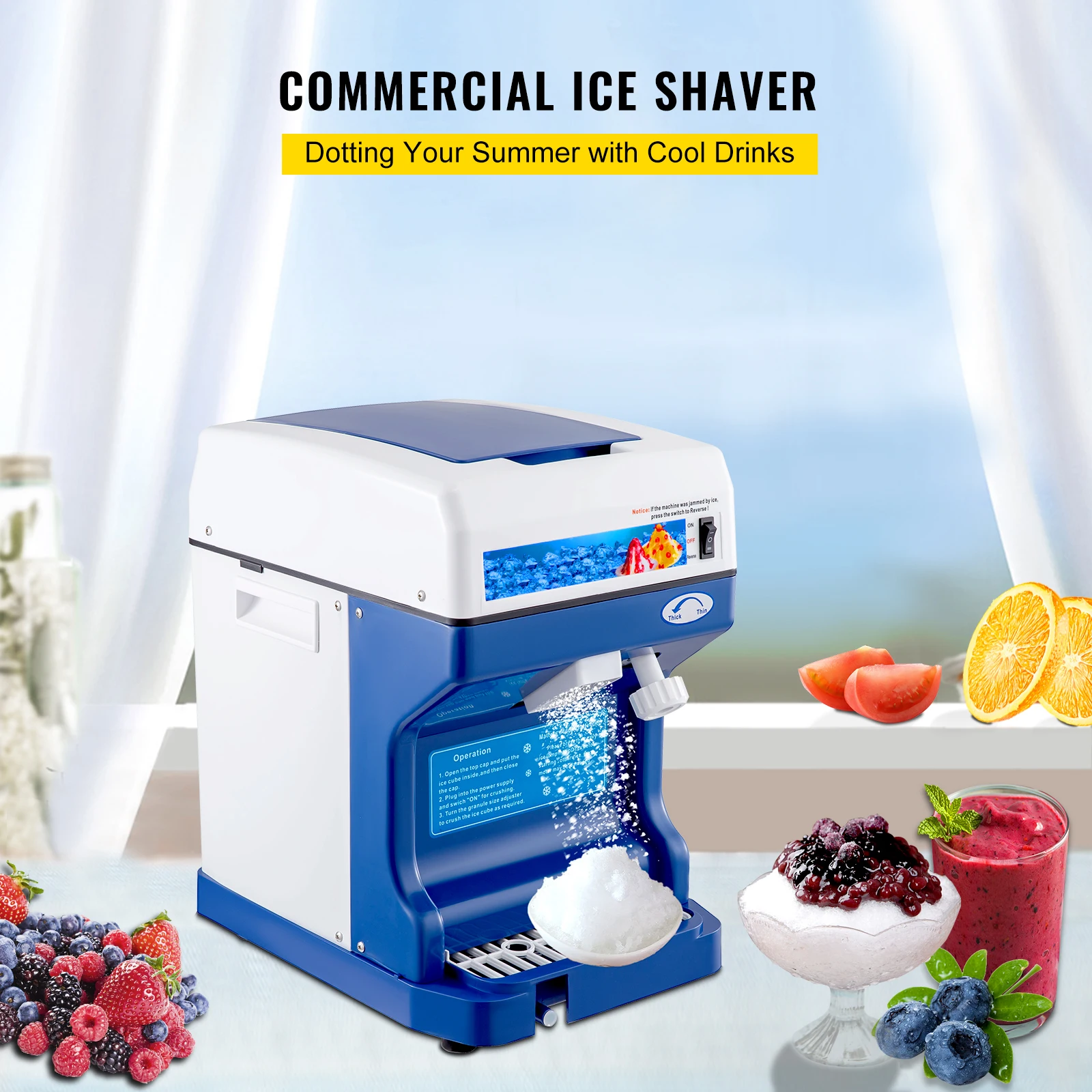 VEVOR Electric Shaved Ice Machine 250W Snow Cone Maker Tabletop w/Adjustable Ice Texture, 265LBs/h for Home and Commerical Use