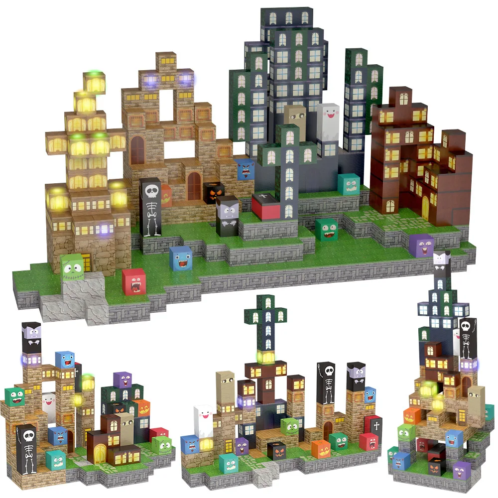 137pcs Magnetische Blokken Sets Kid Building Speelgoed Halloween Scène Assemblage Modellen voor Jongens Meisjes STEM Montessori Zintuiglijke Kubussen Geschenken