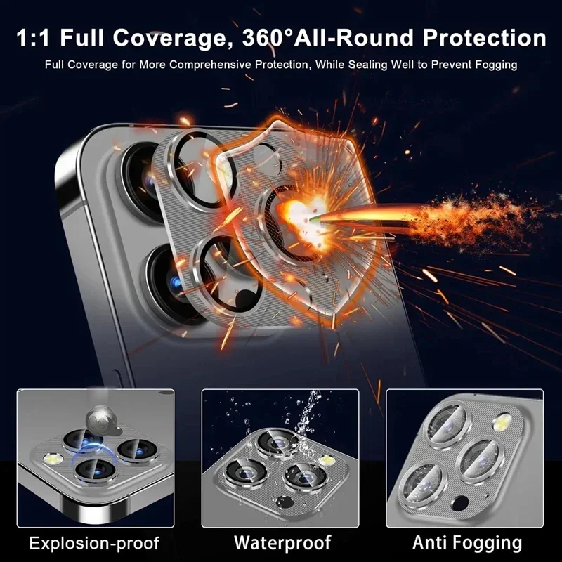 iPhone 17 16 Pro Max Plus 15 14 13 Pro Max用メタルカメラプロテクター 合金ケース背面レンズ強化ガラスカバー保護キャップ