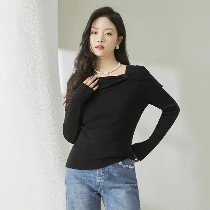 

Темпераментный вязаный свитер, топ, женский свитер на одно плечо, женский облегающий свитер