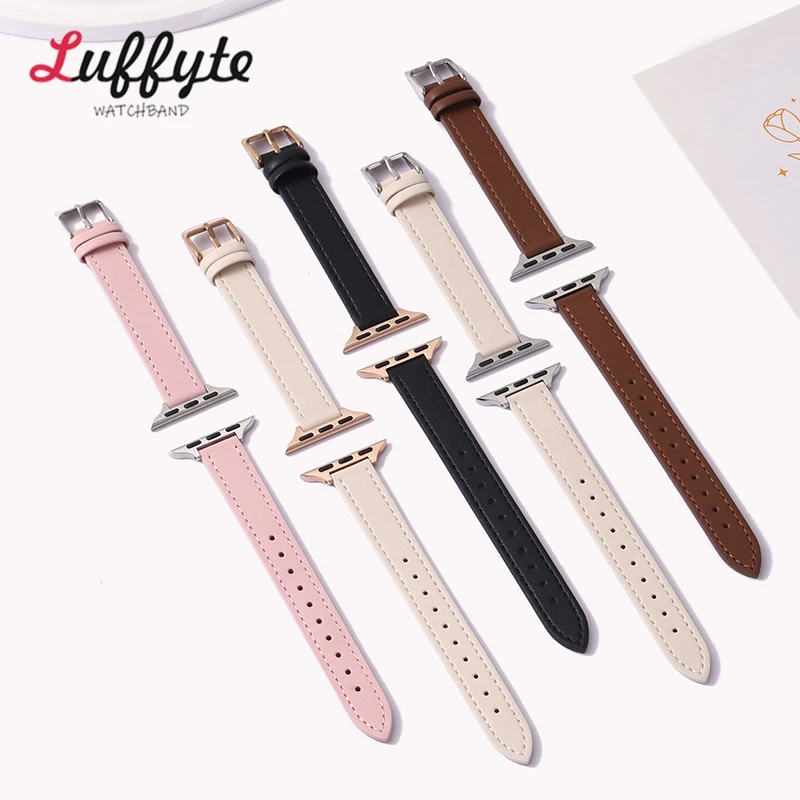 Slim Leather Strap for Apple Watch Band 49mm 44mm 45mm 41mm 40mm 42mm 38mm Bracelet for IWatch Series 3 4 6 SE 7 8 9 Ultra 2