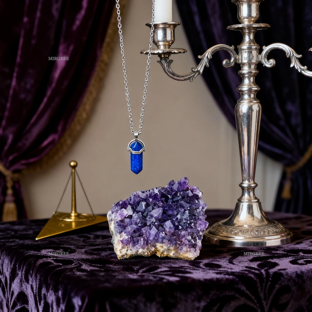 2 قطعة مجموعات الجمشت الطبيعية و قلادة اللازورد مجموعة ، ديكور المنزل بلورات الشفاء ، الهدايا الروحية لعشاق الكريستال #3