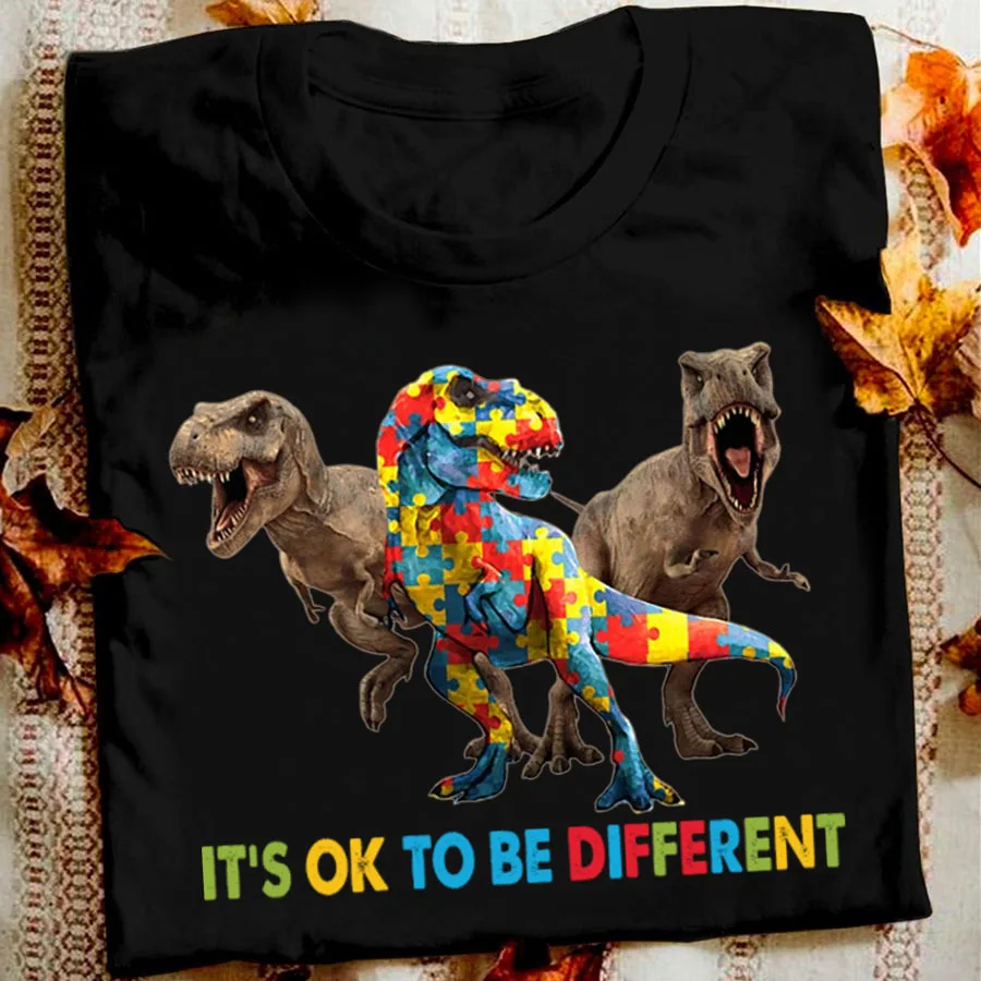 

It's Ok To Be Different. Dinosaur Autism Awareness Mens T-Shirt. Summer Cotton Short Sleeve O-Neck Unisex T Shirt New S-3XL