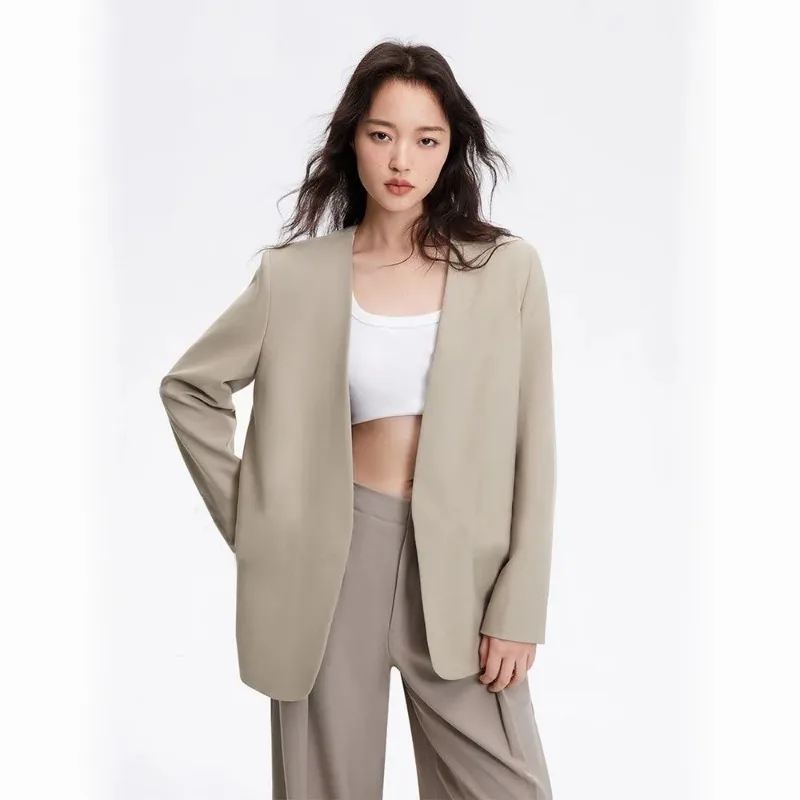 

Women's Minimalist Collarless Blazer New Fashion Loose Fit Elegant Casual Luxury Suit Jacket