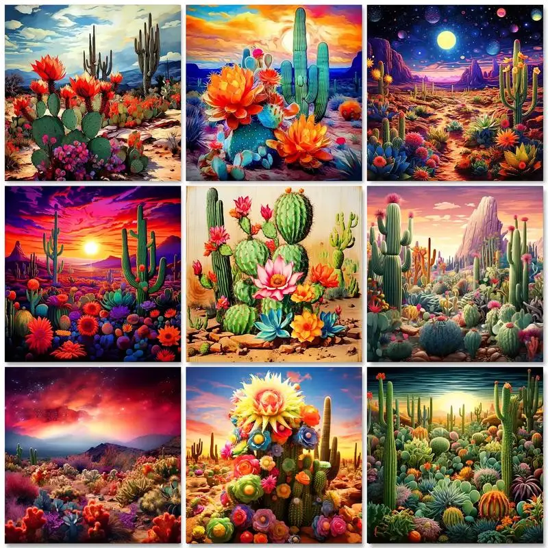 

GATYZTORY 5D Full Drill Square Diamond Painting Landscape Embroidery Cactus Art Rhinestone Mosaic Decor For Home