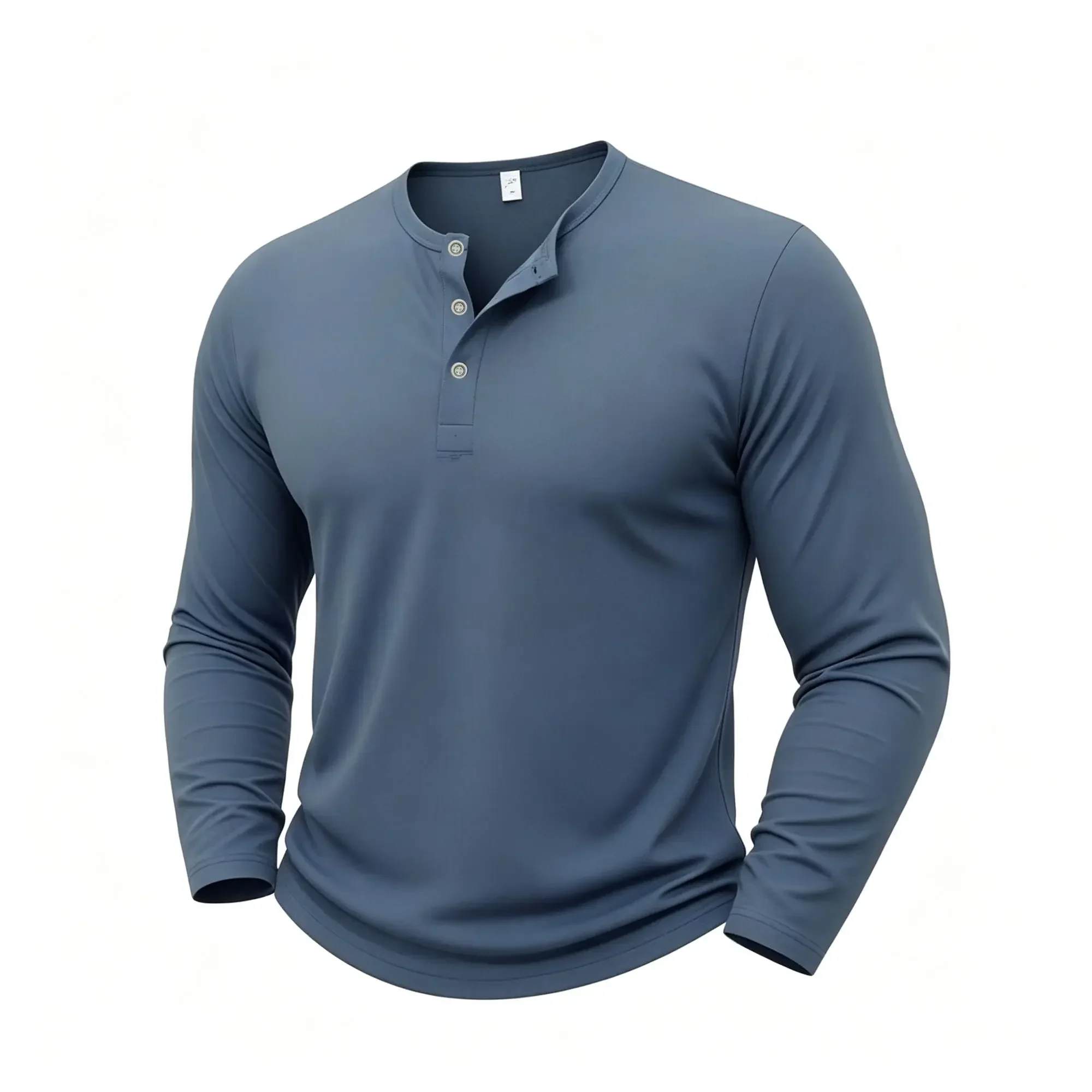 Fitness Herren Langarm Henley-Neck T-Shirts Herbst Einfarbige Männer-Oberteile Slim Fit Knopfhals Lässiges Bequemes T-Shirt Streetwear – Detail 4