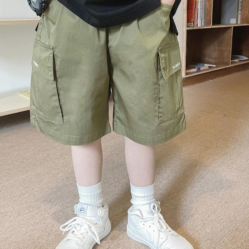 2024 ragazzi pantaloncini estate bambini pantaloni larghi ragazzi adolescenti Casual sottile Multi-tasca Cargo pantaloni corti pantaloni di cotone