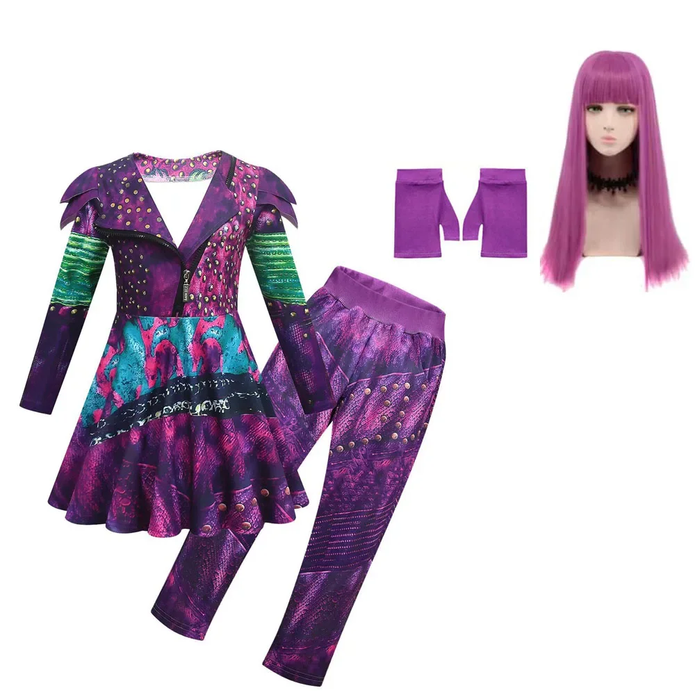 أطفال D-Descendants3 مال تأثيري حلي الفتيات إيفي لعب الأدوار الأطفال عيد الميلاد الملابس شعر مستعار حفلة عيد ميلاد هالوين فستان بتصميم حالم #2