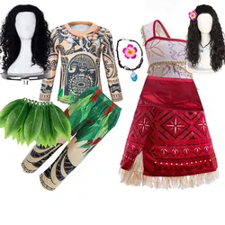 Princess Costume Boy and Girl Ocean Adventure Semi God Maui Clothing Set Voyager Vaiana Princess Carmival One Shoulder Dress