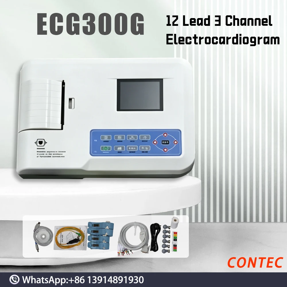 Multi-scene Heart Check ECG Recorder ECG300G, CONTEC 3 Channel 12 Lead Portable Unit for Human & Animal