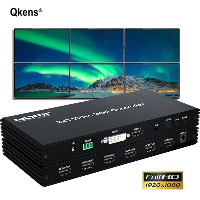 1080P 2X3 2x2 3x2 DVI HDMI Video Wall Controller Processor 6pcs Screen TV Wall Splicing Box Video Splicer Bezel Adjust 180° Flip