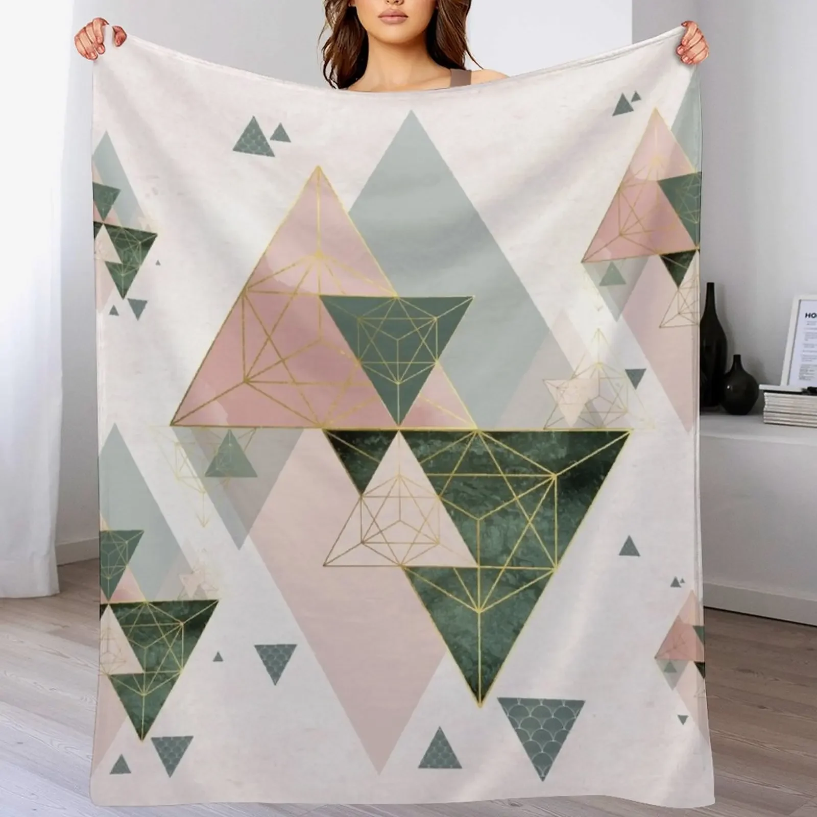 

Pink and green Geometric Throw Blanket Flannels Plaid on the sofa blankets and throws Loose Blankets
