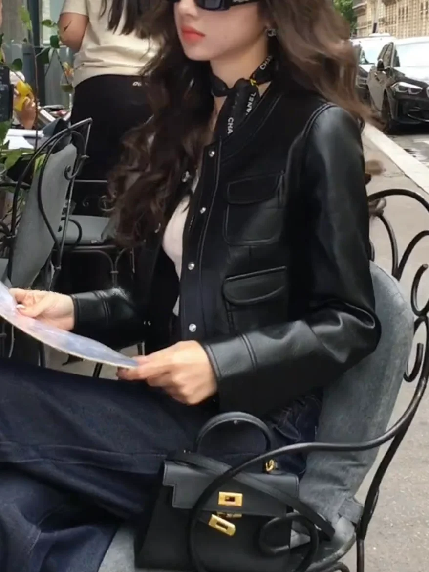 

Новая женская укороченная куртка из овчины 2025 года с круглым вырезом, приталенная, модная, универсальная, для повседневной носки, на молнии