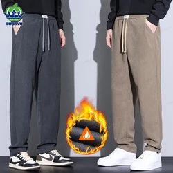 Brand Clothing Winter Fleece Warm Corduroy Pants Men Outdoors Thick Velvet Flocking Plush Korea Casual Trousers Male Plus Size