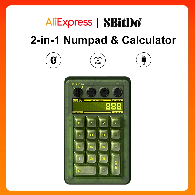 

8BitDo Retro 18 Xbox Licensed Green Mechanical Numpad BT 2.4G Type-C Wired Hot-Swappable Calculator Mode for Windows Android PC