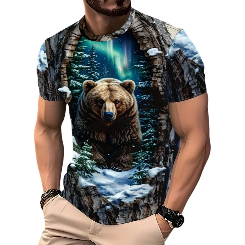 

Мужская модная футболка с забавным медведем и 3D-принтом, летний популярный предмет, уличная мода, повседневный стиль для спорта и отдыха