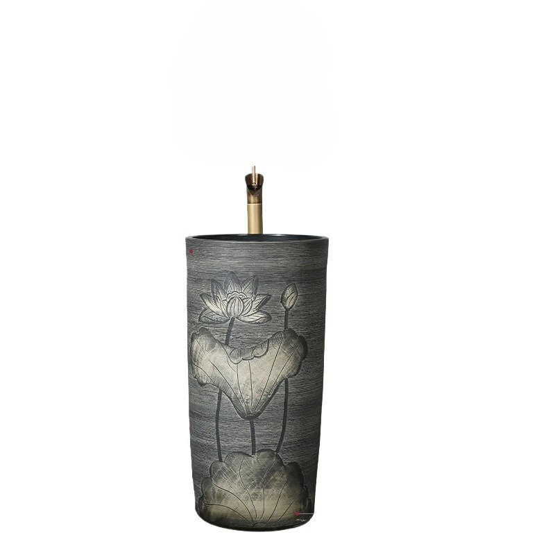 Retro integrated column basin Floor-to-ceiling ceramic cylinder B & B hotel Villa column washbasin
