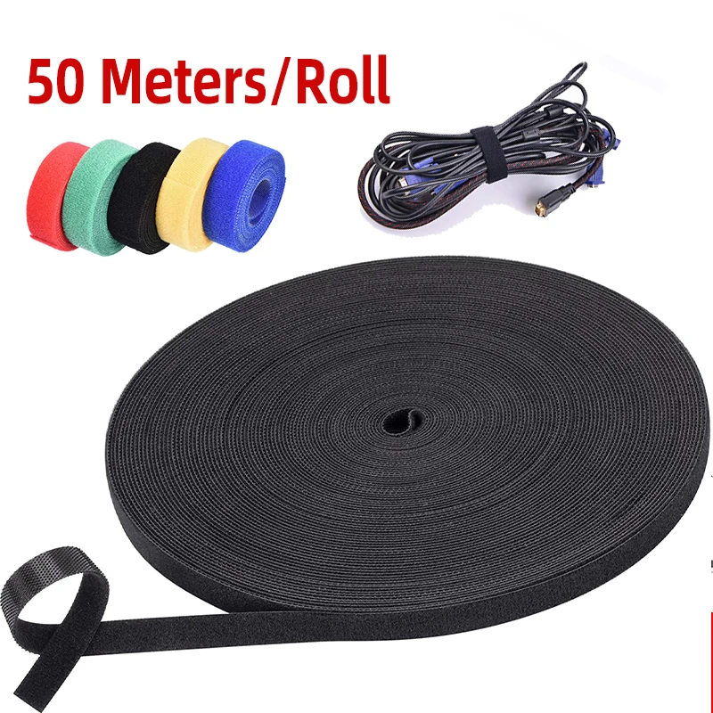 

50Meter/Roll Jumbo Vel cro Adhesive Fastener Tape Wrap DIY Reusable Double Side Hook and Loop Cable Tie Wires Management Straps