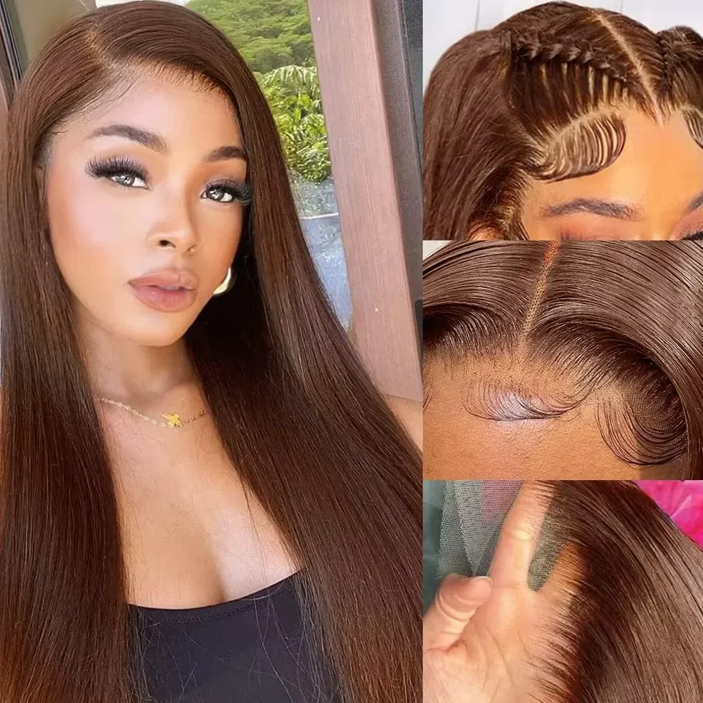Long Straight Human Hair Wig 13x4 13x6 HD Lace Frontal Wig Chocolate Brown Human Hair Wig 22 Inch Colored Brown Human Hair Wigs