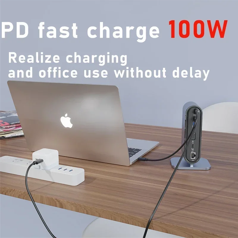 12 In 1 Usb 3.0 Type-C Docking Station, Vertical Thunderbolt Dock HD Hub for Macbook Pro Air Mac Mobile Phone Laptop Accessories