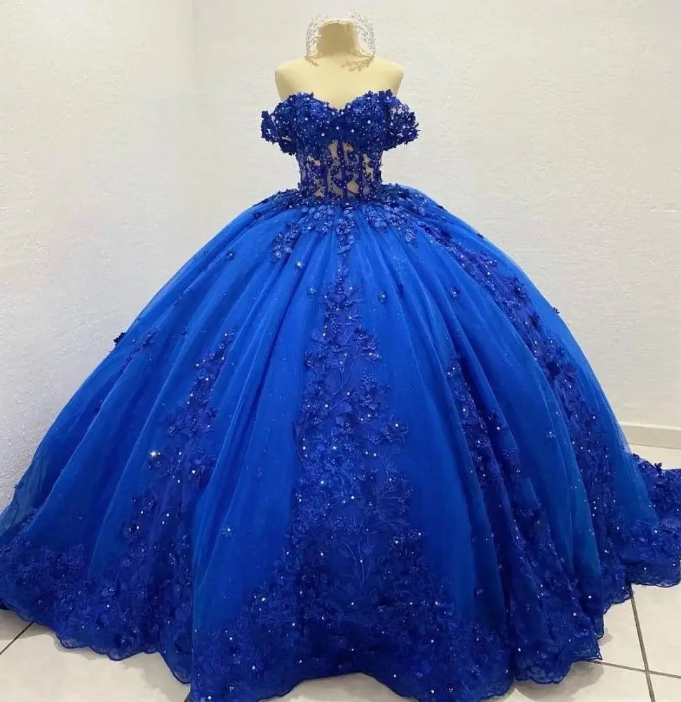 

Lorencia Princess Royal Blue Quinceanera Dress Ball Gown Lace Applique Beaded Sequins Corset Sweet 16 Vestidos De 15 Anos YQD482