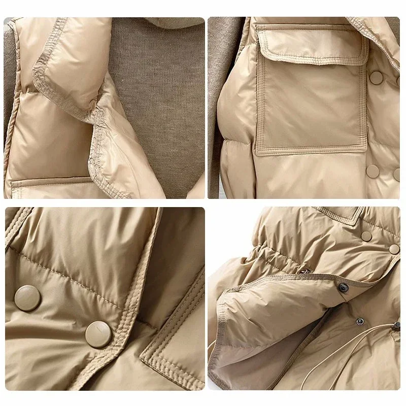 2024 Women Sleeveless Jacket New Spring Autumn Double Breasted Stand Collar Waistcoat Short White Duck Down Coat Female Parkas