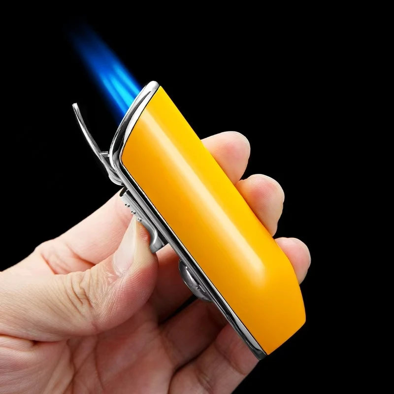 Metal 3 Jet Butane Gas Torch Smoking Lighter ，Cigar Punch Stripe Sharp Lighter，Bottom with Cigar Drill Function Two-in-one - view 2