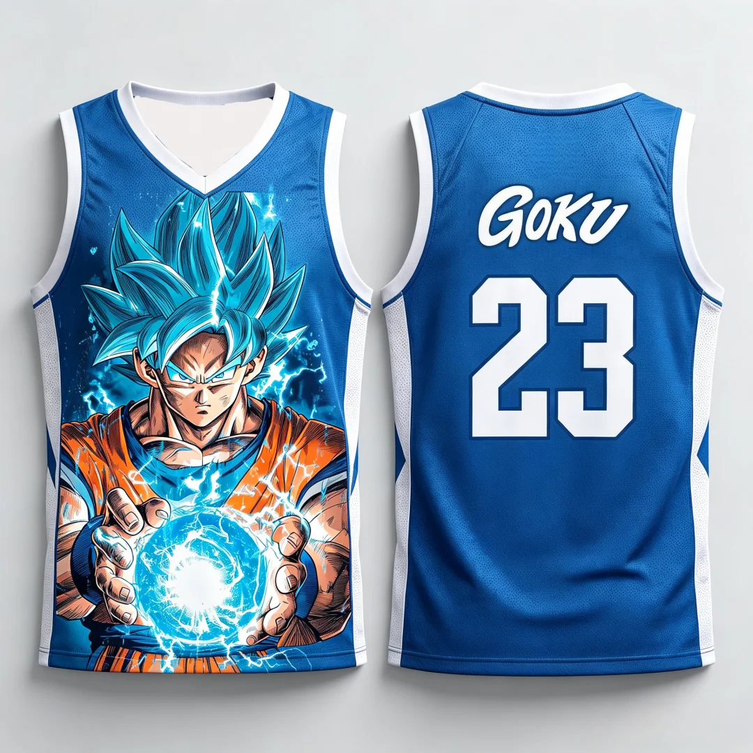 Dragon Ball Goku Super Saiyan Blue Basketball-Trikot für Herren, 3D-Druck, Sportweste, Anime-Streetwear-Tanktop, passende Familien-Outfits – Detail 5