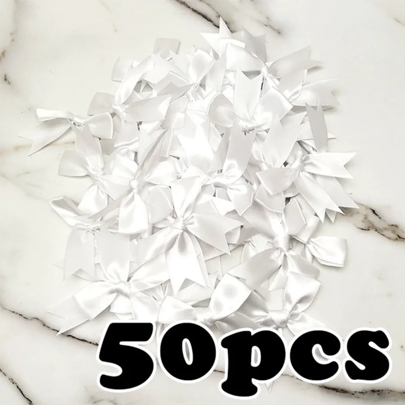 (50pcs) 1 inch white ribbon bows Polyester Satin Bow Flower DIY Craft Decoration