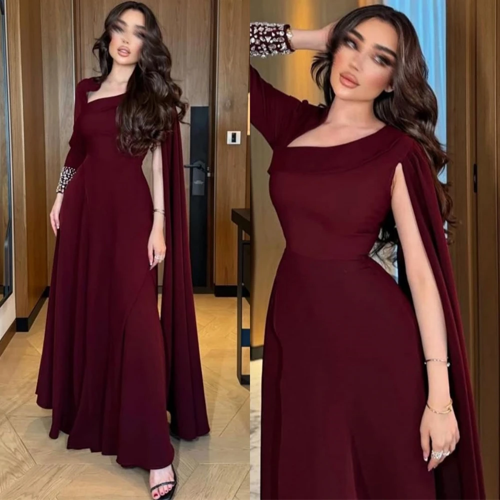 カスタマイズされたファッションワンショルダージャージイブニングドレス繊細な長袖ウエディングドレスキラキラクリスタル特別な日のドレス